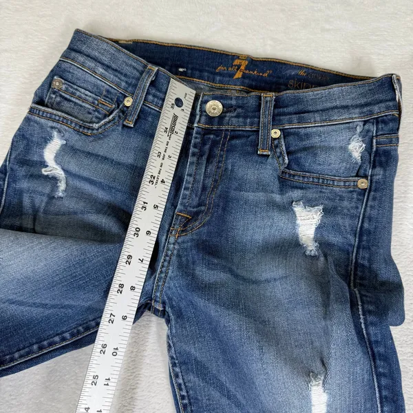7 For All Mankind The Ankle Skinny‎ Jeans Distressed Blue Medium Wash 26 USA - Image 6