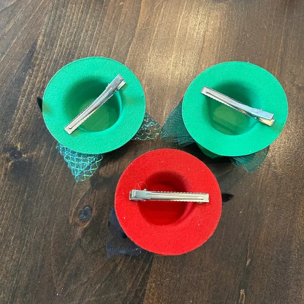 ⭐️ Vintage Mini Top Hats Hair‎ Clip Red Green Feather Flower Costume Bundle Set - Image 2
