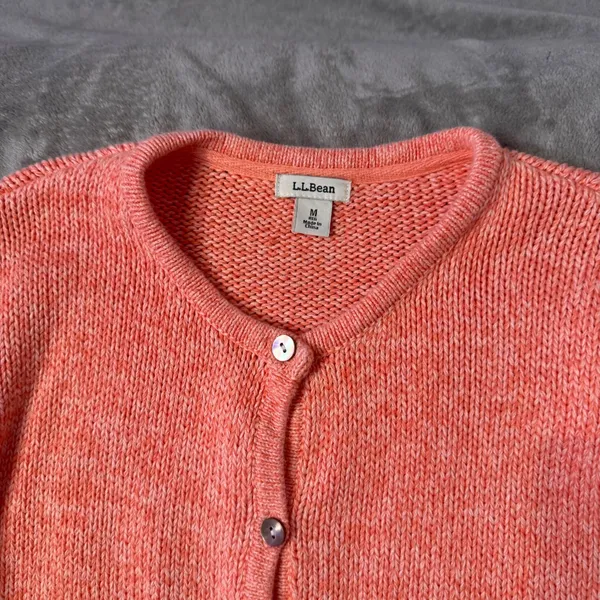 L.L.Bean Cotton Knit Cardigan Sweater Womens M Orange Marbled Layering Preppy - Image 3
