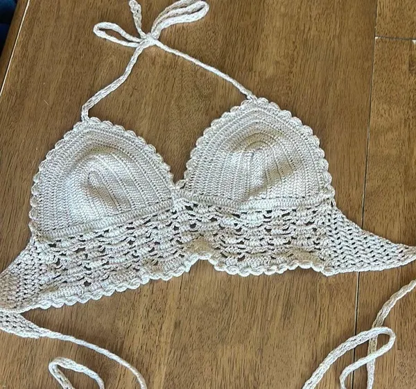 Tan Crocheted Boho Crop Top - Image 6