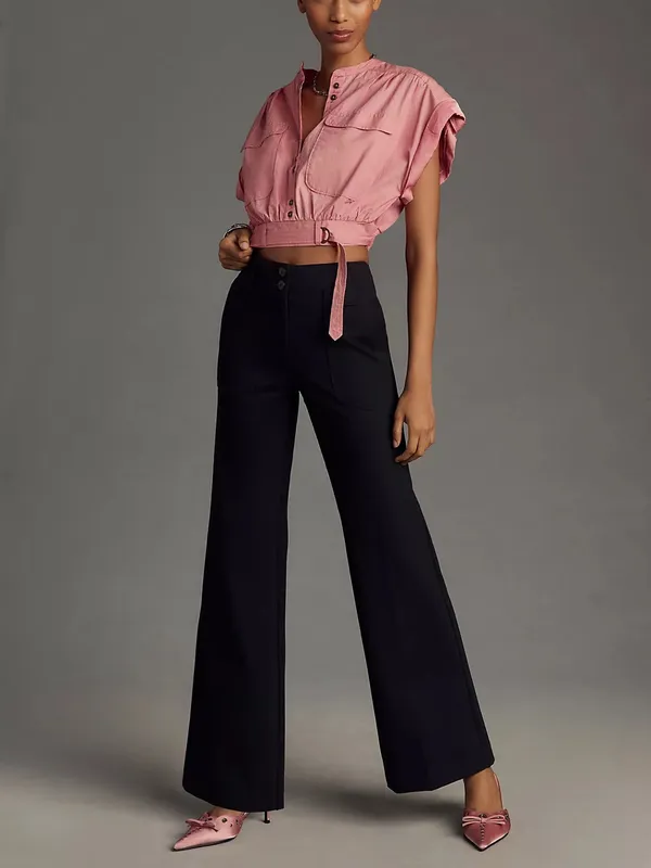 Anthropologie Maeve The Naomi Ponte Wide-Leg Flare Pants in Black Size 28 NWT - Image 4