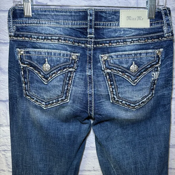 Miss Me Los Angeles Curvy Boot Cut Embellished Beaded Jeans Bling Size 27x29.5 - Image 3