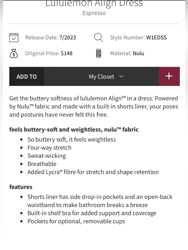 Lululemon Align Dress in Espresso- Like New - Image 6