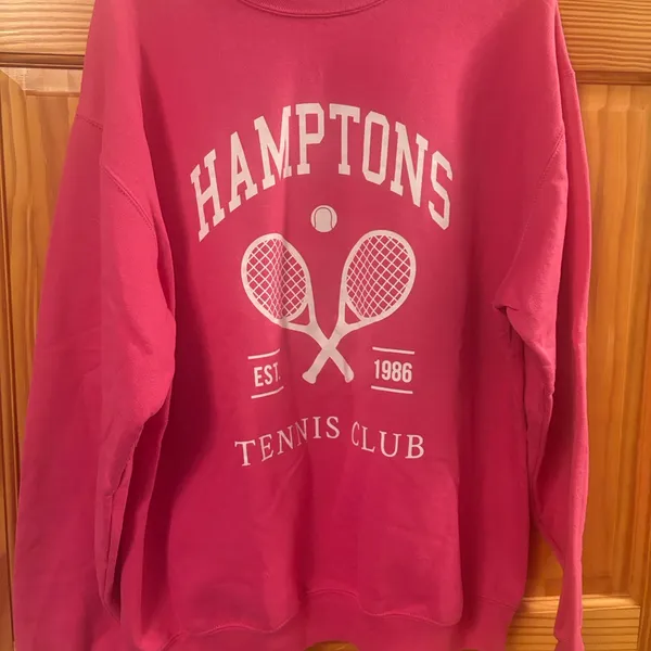 The Hamptons Tennis Pink Fleece Vintage Style Oversized Crewneck Sweatshirt XL - Image 3