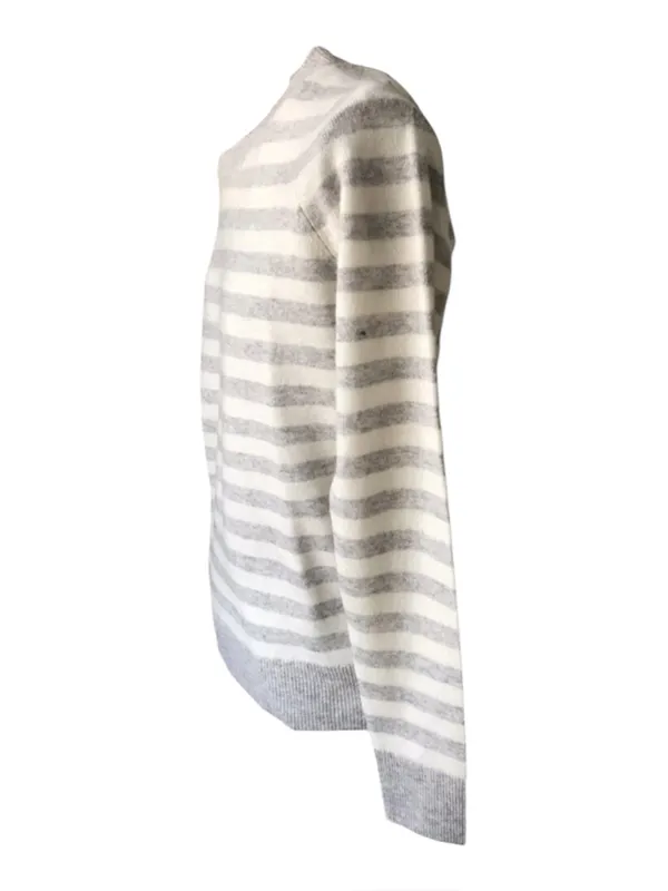 C&C California 100% Cashmere Sweater Women M Gray White Striped Crewneck 2-Ply - Image 3