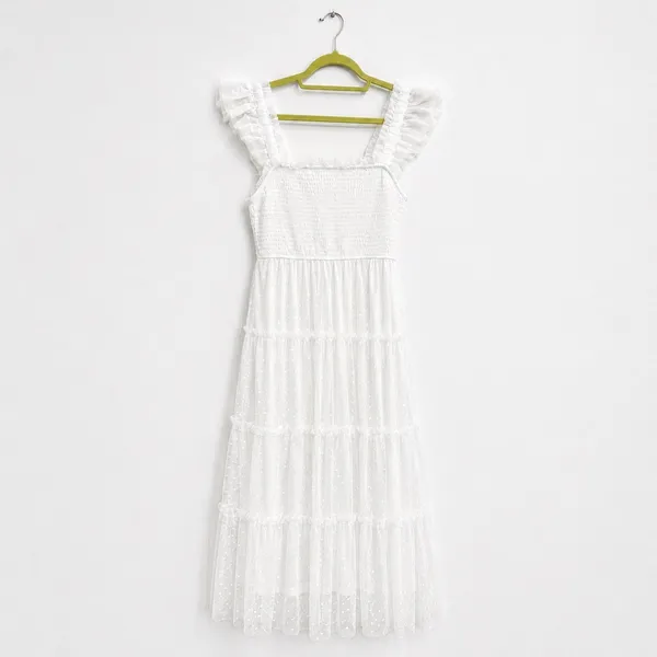 Blu Pepper White Swiss Dot Tulle Tiered Maxi Dress Sz S NWT - Image 2