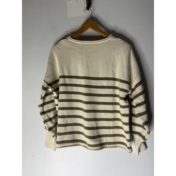 Madewell Conway roll neck pullover‎ sweater cream green stripe medium - Image 2