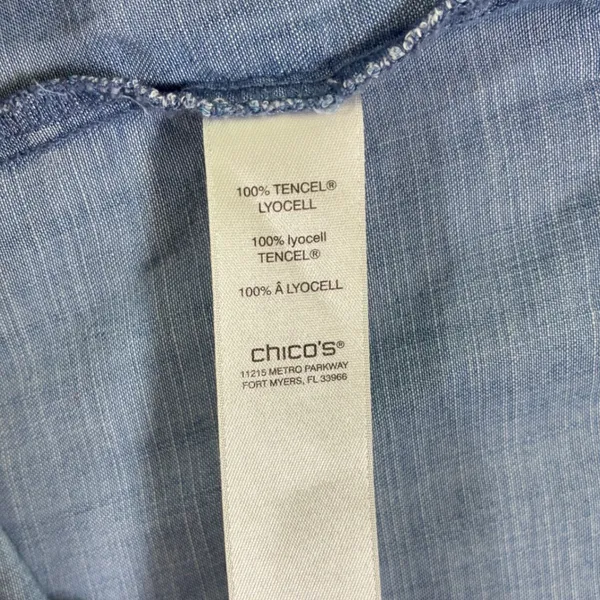 Chicos Blue Sleeveless Ruffle Denim Shirt Button Front Size 3 L XL - Image 5