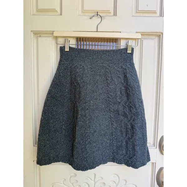 Moth Anthropologie Blue Gray Wool Cable Knit Mini Skirt Womens Size XS - Image 2