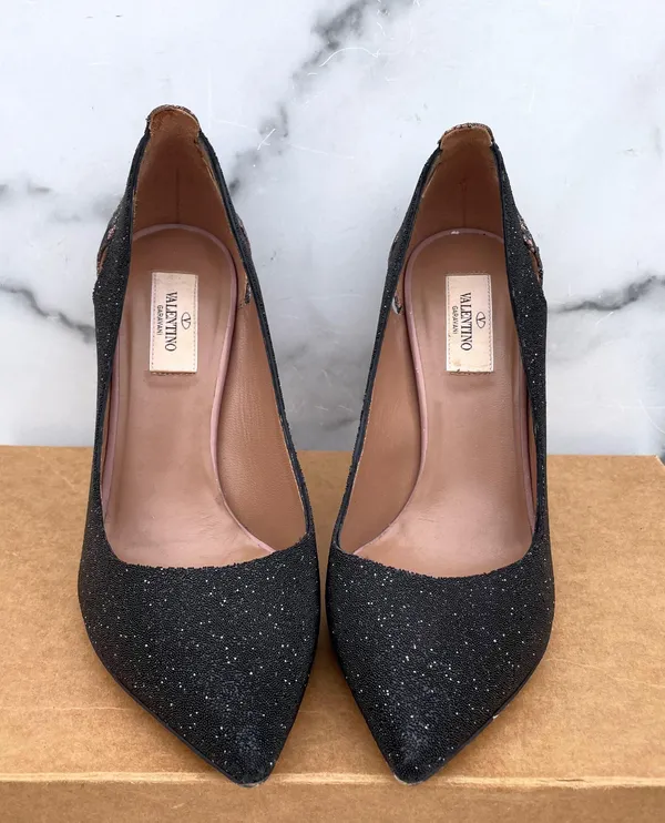 Valentino lace and caviar crystal pumps heels size IT 38.5 US 8.5 - Image 4