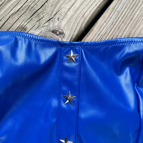 Dolls Kill Trickz N Treatz Women's Blue Vinyl Strapless Bodysuit Size S. NEW! - Image 3