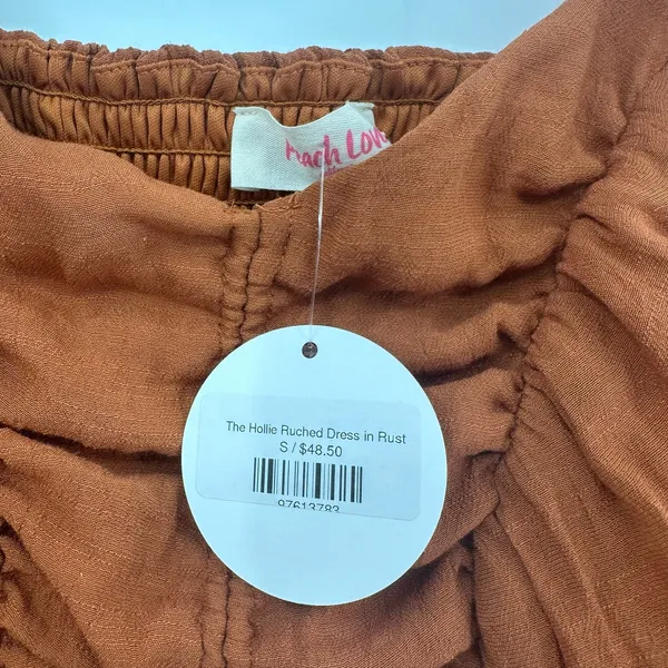 Peach Love Sz Small Dress Brown Ruched Elastic Back Long‎ Sleeve Cottagecore NWT - Image 4