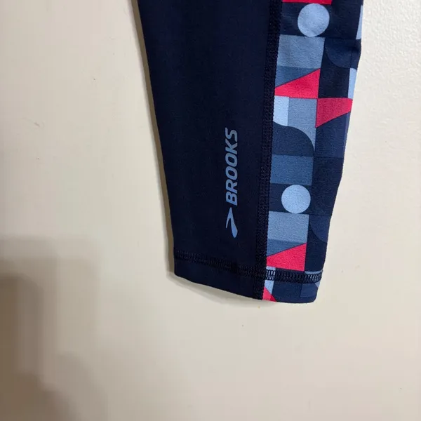 Brooks Women Navy Blue Geometric Side Stripe Running Leggings Activewear Pants - Image 2