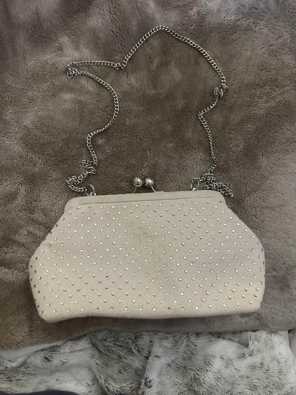 J.Crew Portofino canvas cream clutch with silver studs - Image 5