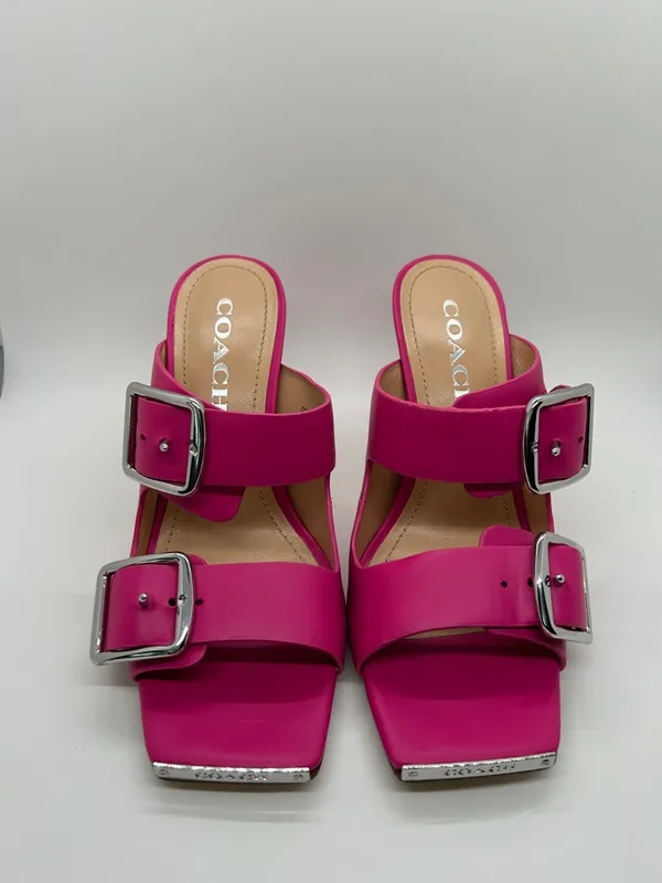 COACH Bright Pink Leather Double-Buckle Slide Stiletto Heels Shoes *Size 6.5* 🌸🌸 - Image 3