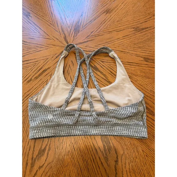Lululemon Energy Bra Womens 8 Grey/ Green Herringbone Strappy Back Sports Bra - Image 5