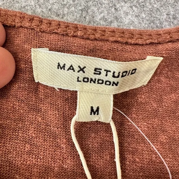 Max Studio London Chestnut Brown‎ Linen Blend Boxy Crop Top Women's Medium NWT - Image 3