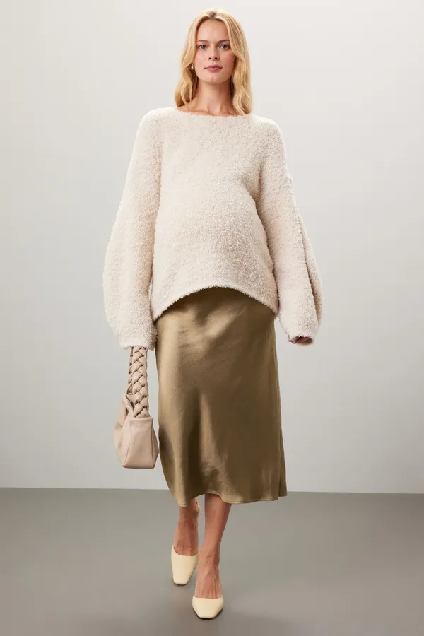 Ripe Lexie Gold Satin Slip Pull On Midi Skirt Maternity Size Large - Image 2