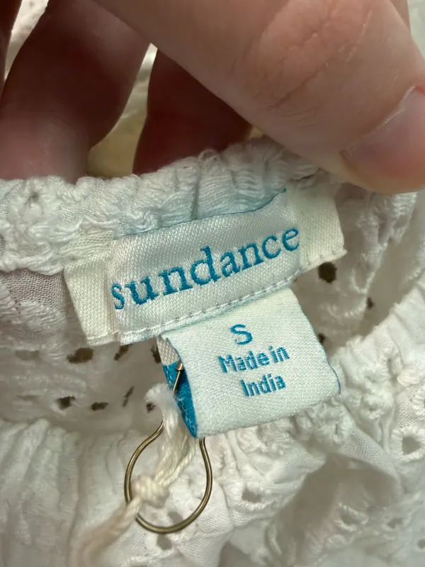 NWT Sundance White Tie Sleeve Eyelet Blouse Women’s Size Small 100% Cotton - Image 4