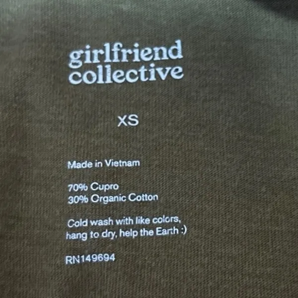 Girlfriend Collective Olive Green Crew Neck Short Sleeve Crop T Shirt Top Sz XS - Image 3