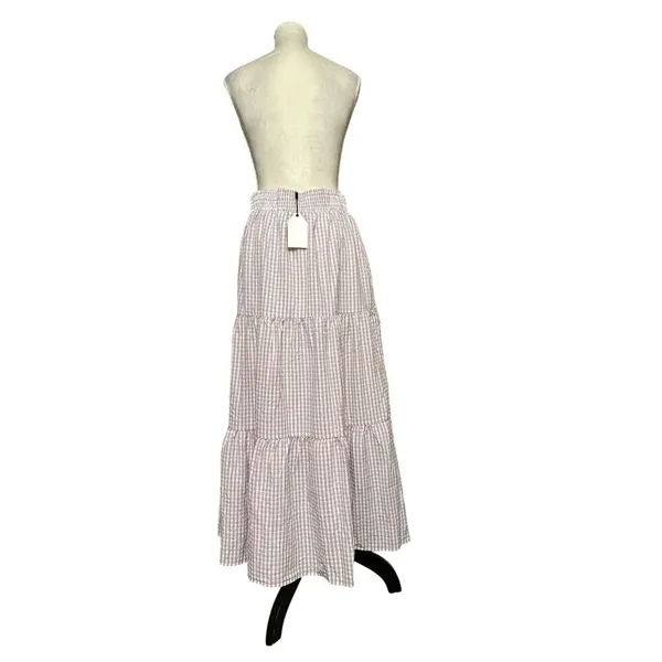 English Factory Check Print Tiered Maxi Skirt Gingham High-Waisted Size M NWT - Image 5