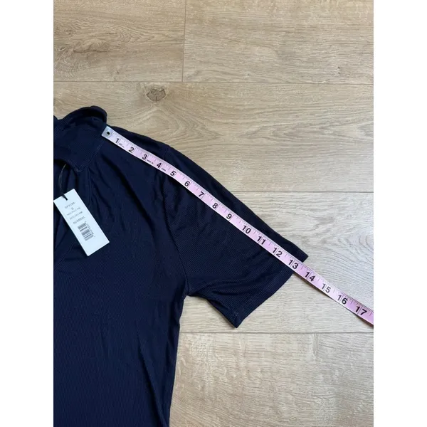 NWT Michael Stars Nico polo tee navy blue admiral eco 2x1 ribbed short sleeve S - Image 8