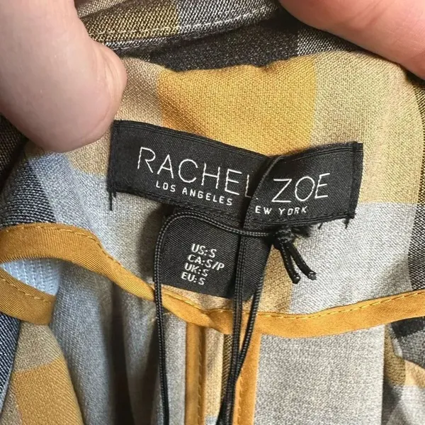 Rachel Zoe yellow tartan plaid S lightweight trench coat - Image 5