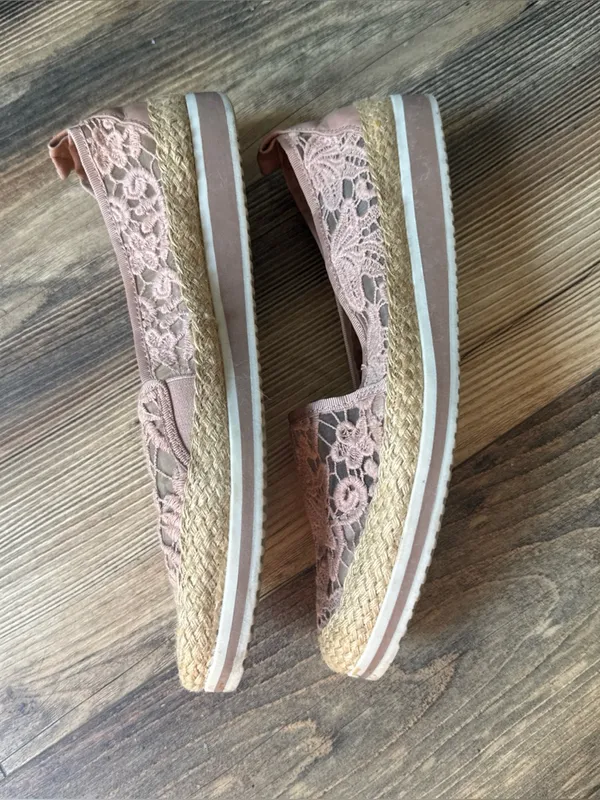Naturalizer Taupe Lace Jute and Leather Espadrille Slip On Flats Davenport 10M - Image 3