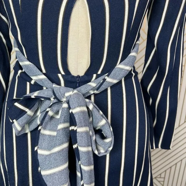 Reformation Zircon Wrap Mini Dress Navy Blue Capone Stripes Size‎ US 0 - Image 10