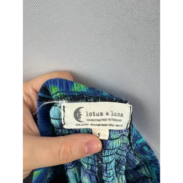 Women’s Lotus & Luna Small Blue & Green Patterned Harem Pants - Image 5