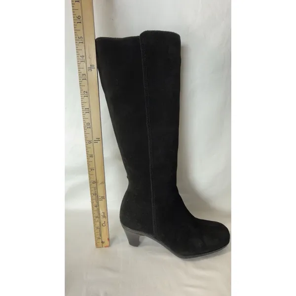 La Canadienne Black Suede Tall Knee High Heeled Boots Women's Size 6 M - Image 13