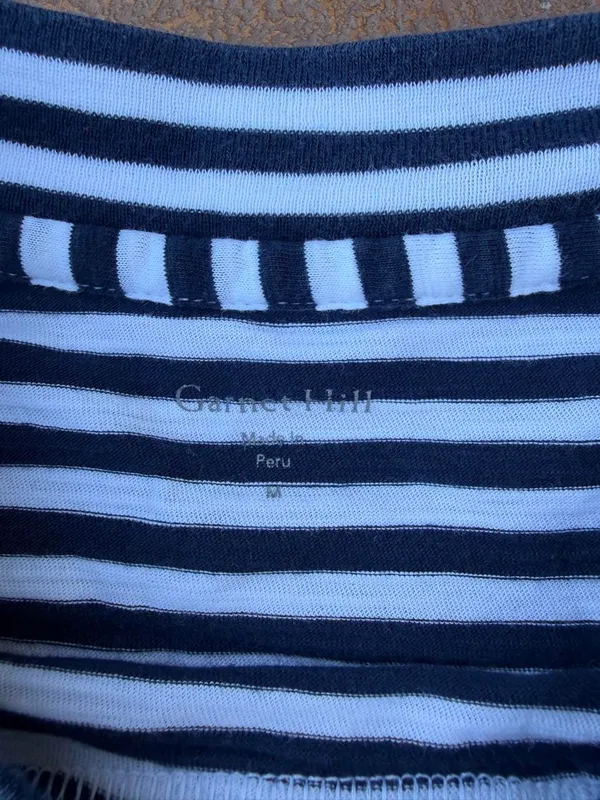 Garnet Hill white & navy striped long sleeve top Sz M 100% cotton #stripes #nautical - Image 4