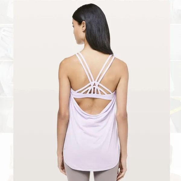 Lululemon Free to Be Wild 2-in-1 Tank Top Size 4 Strappy Heathered Lilac Workout - Image 2