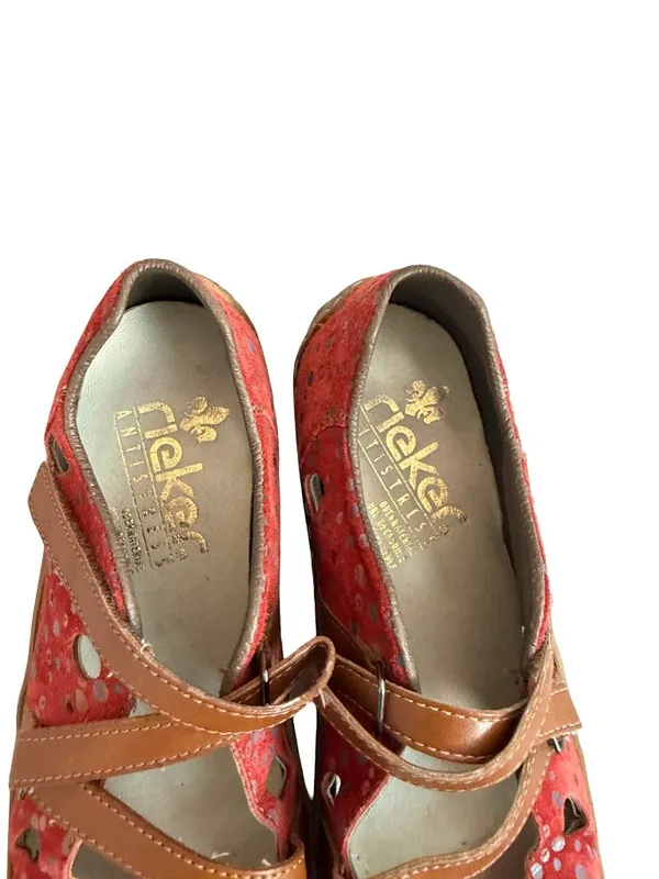Rieker Red Polka Dot Suede Mary Jane Flats Crisscross Strap Ankle Size 7 Women's - Image 2