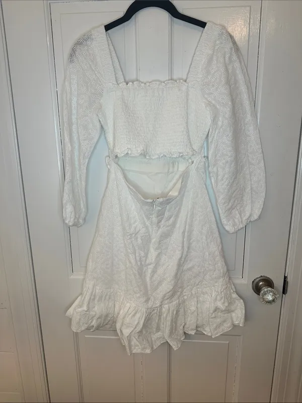 Veronica Beard White Eyelet Smocked‎ Square-Neck Dress size 2 EUC - Image 4