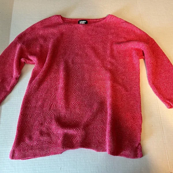 Lands’ End linen blend sweater dark pink, size Large - Image 7