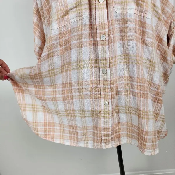American Eagle Linen Blend Oversized Plaid Shirt - Image 9