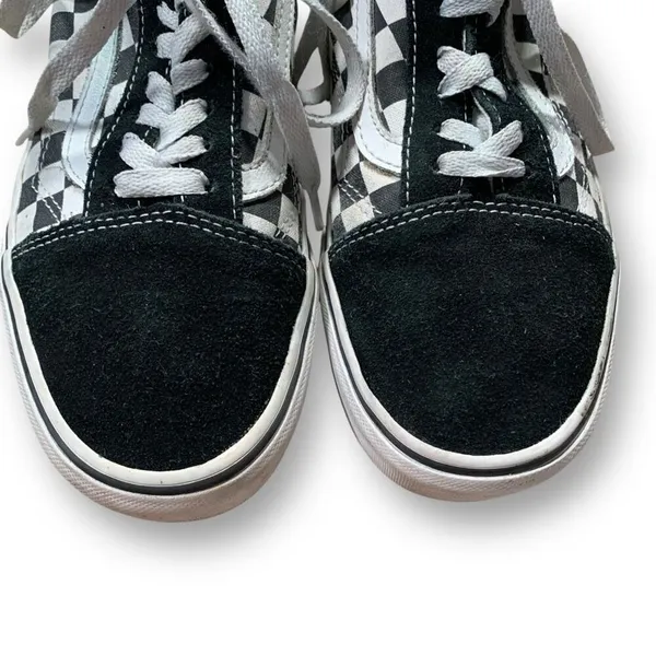 Vans Old Skool Platform Checkerboard Black White Suede Sneakers Woe 8.5 Classic - Image 3