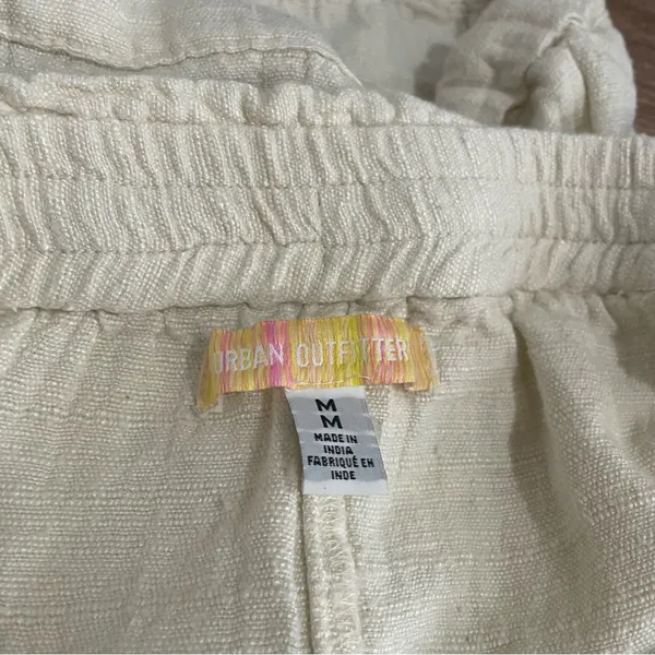 Urban Outfitters Beige Pull On Drawstring Shorts Linen Cotton Blend Size Medium - Image 3