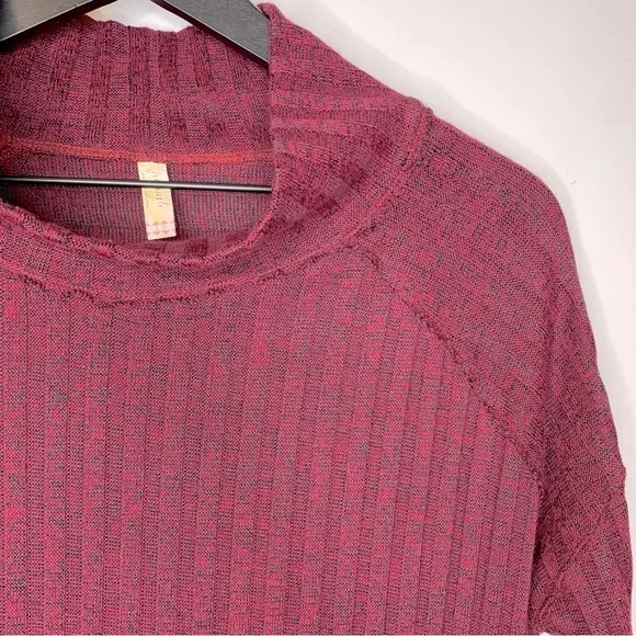 Free People Clarissa Mock Neck Ribbed‎ Burgundy Sweater Size S - Image 5
