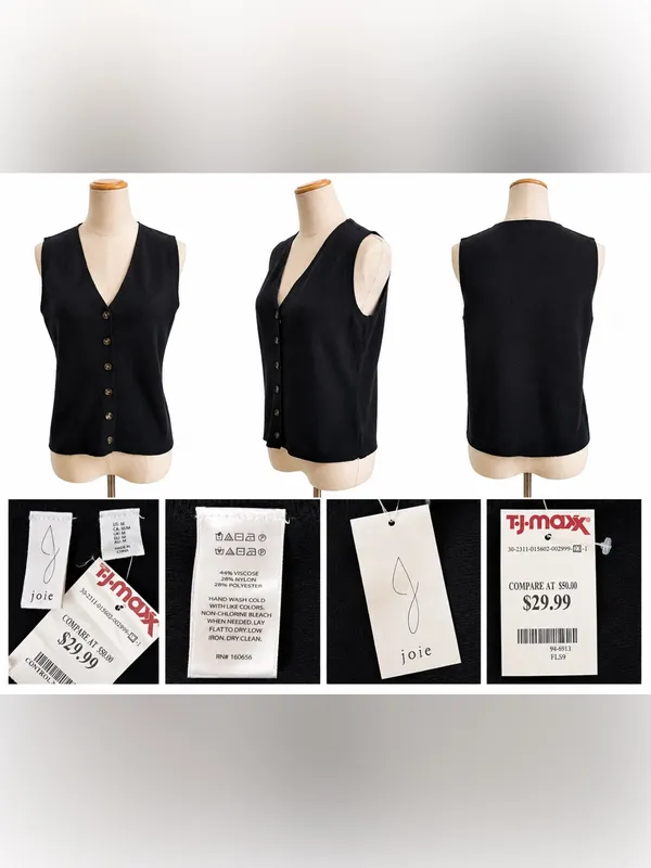 Joie NWT Black Button Front Knit Vest Size Medium - Image 5