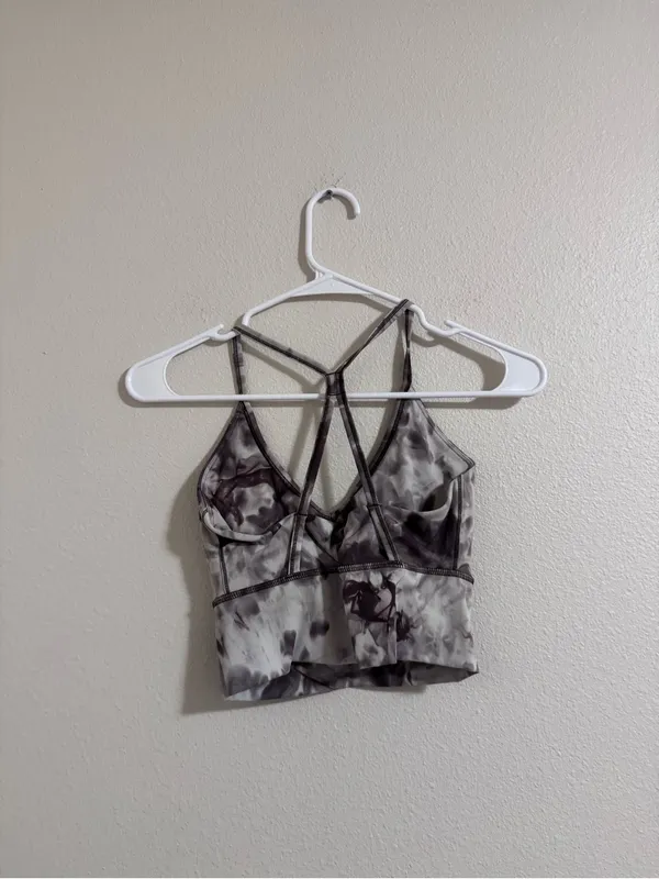 Gymshark Charcoal and White Tie-Dye Sports Bra XS - Image 2