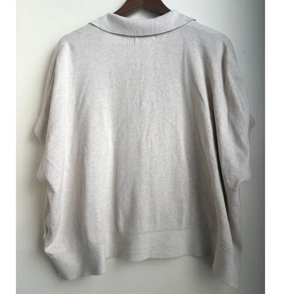 Banana Republic Cotton Linen Blend Polo Sweater Oatmeal Beige Short Sleeve M/L - Image 3