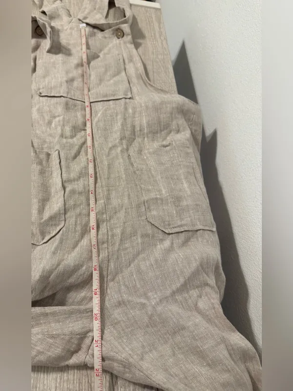 Linen Fairytales 100% Linen Oatmeal Overalls Jumpsuit XS Lantern Leg Lagenlook - Image 4