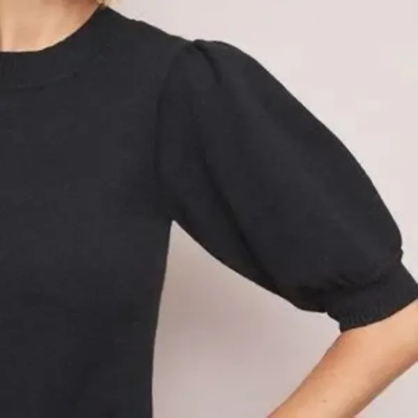 Anthropologie EUC Moth Connelly Puff Short Sleeve Black Sweater Large - Image 3