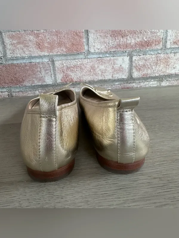 J. McLaughlin Ballet Flats Bow Women’s 9.5 Champagne Gold Square Toe Classic - Image 3