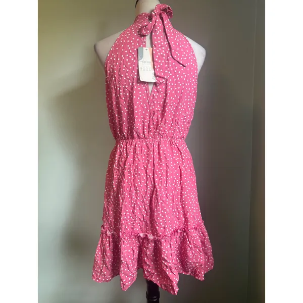 Y2K Pink Polka‎ Dot Halter Neck Ruffle Mini Dress Small NWT preppy dainty flowy - Image 3