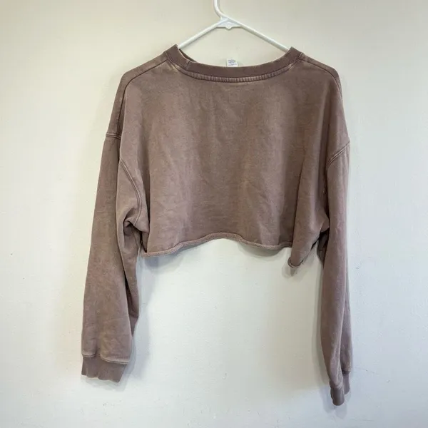 Vitality Brown Acid Wash Crop Sweater Small Women - Image 4