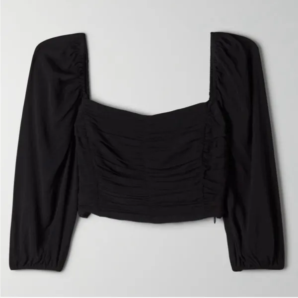 Aritzia Wilfred Lolita Blouse Smocked Cropped Black size Small $110 - Image 3