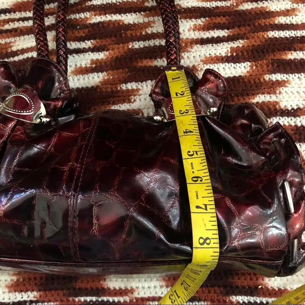 Vampy Whimsygoth Cyber Punk It Girl Baddie Burgundy Red Black Vintage Y2K Leather Shoulder Hand Bag Purse Braided Strap Comes with wallet Great condition Measurement in pics - Image 5